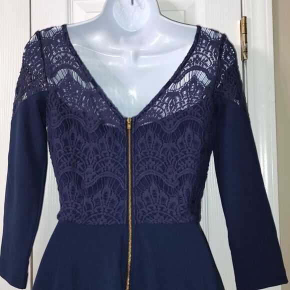 Lilly Pulitzer navy lace skater 3/4 long sleeve crochet upper dress Sz 6 - Picture 7 of 11